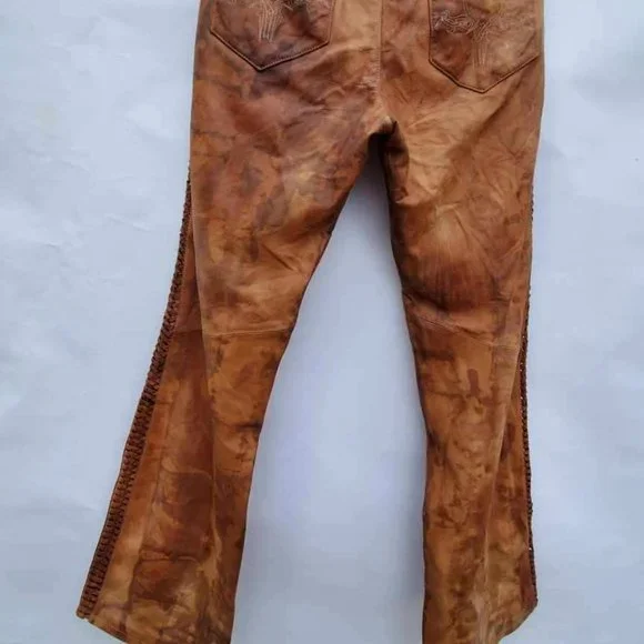Harley Leather Motorcycle pants brown tan black biker tie dye cowgirl rodeo M 6 - Picture 9 of 9